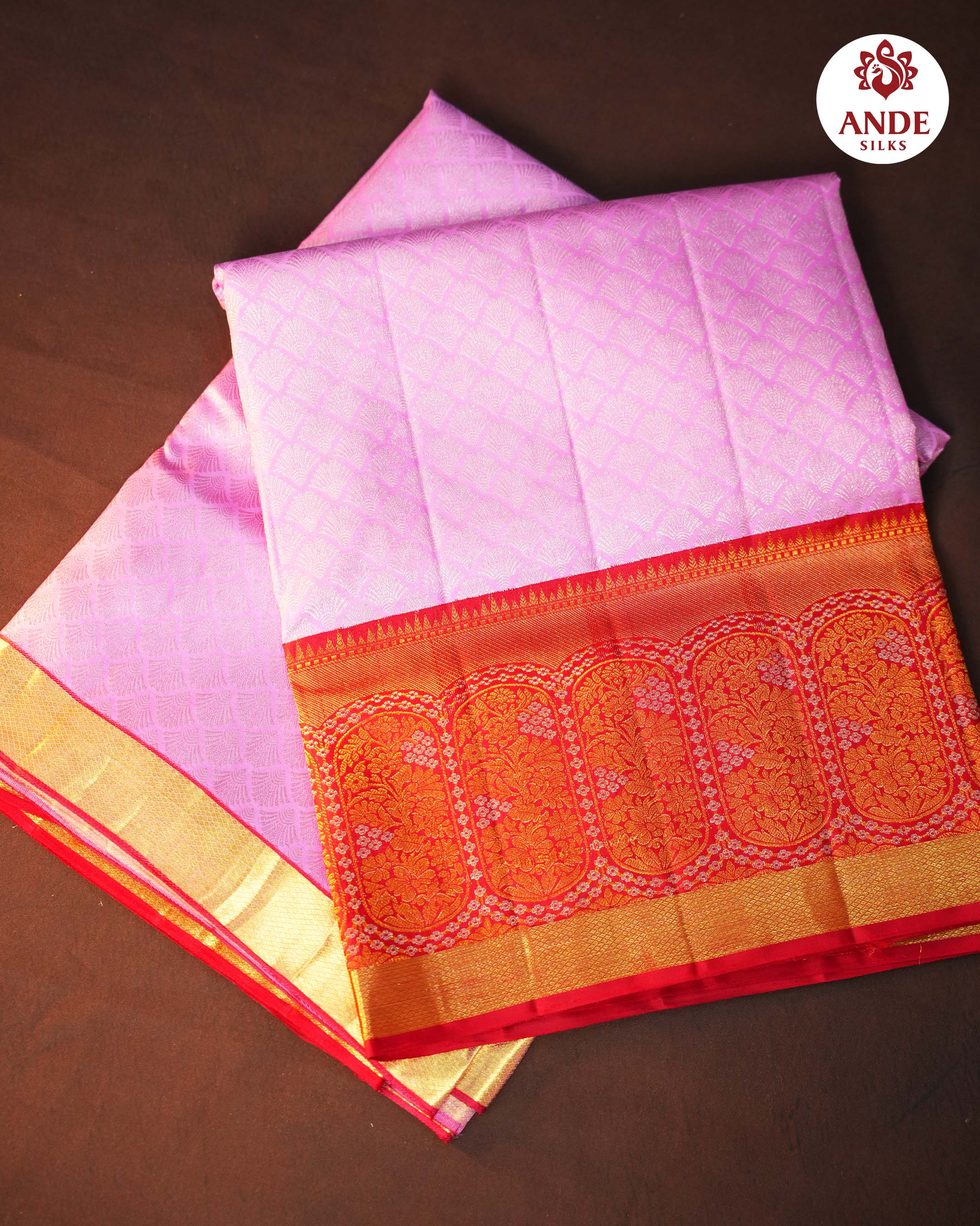 Lavender Pink Kanchipuram Meena Border Saree
