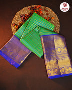 Green & Royal Blue Kanchi Pattu Saree with Rich Zari Border