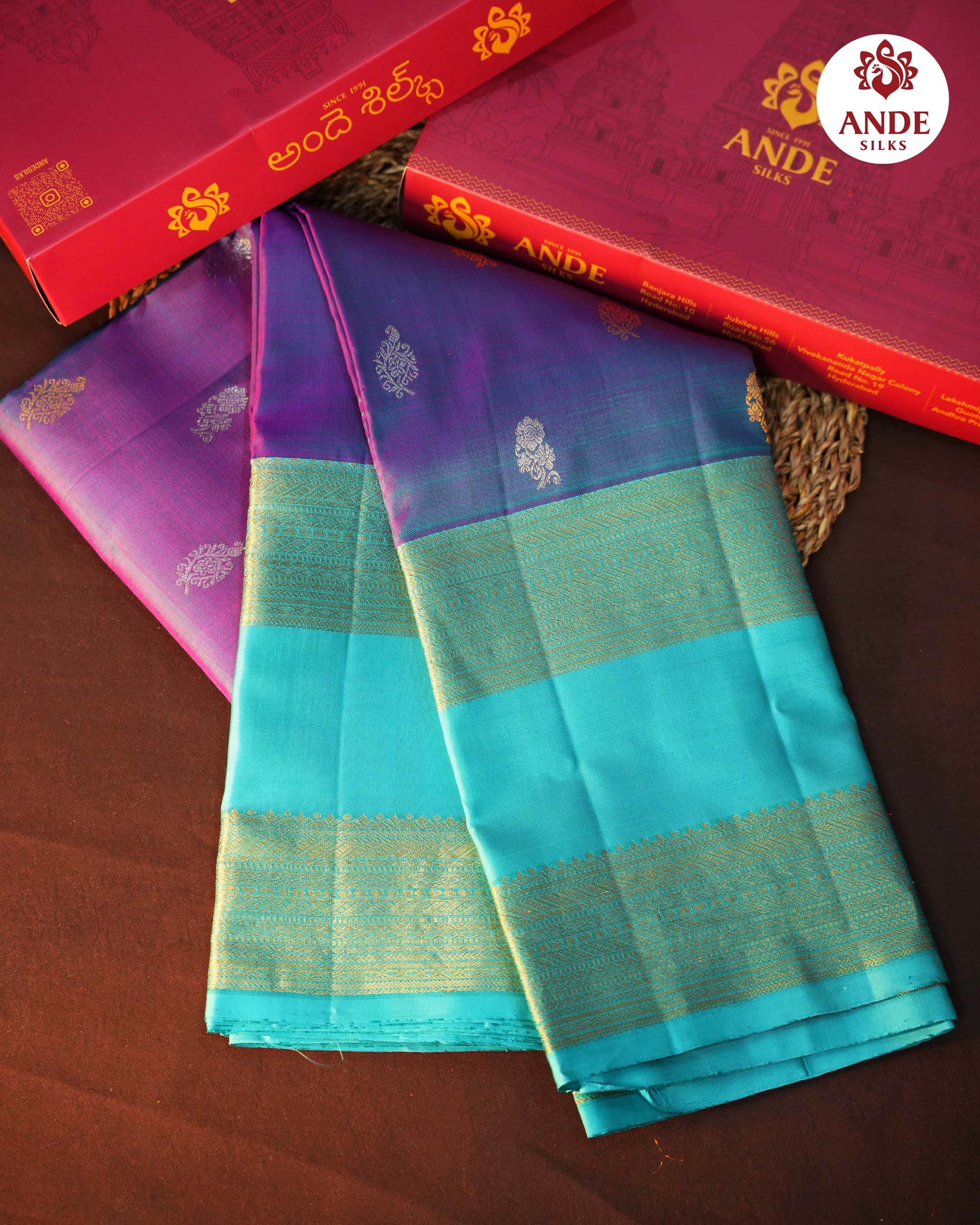 Purple Kanchipuram Vintage Saree with Aqua Zari Border