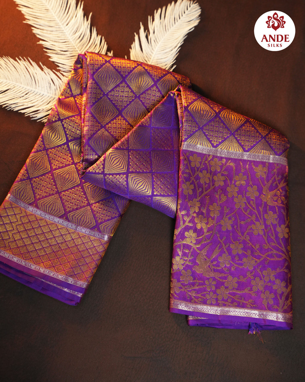 Purple Kanchi Pattu Saree with Rich Zari Checks & Floral Pallu