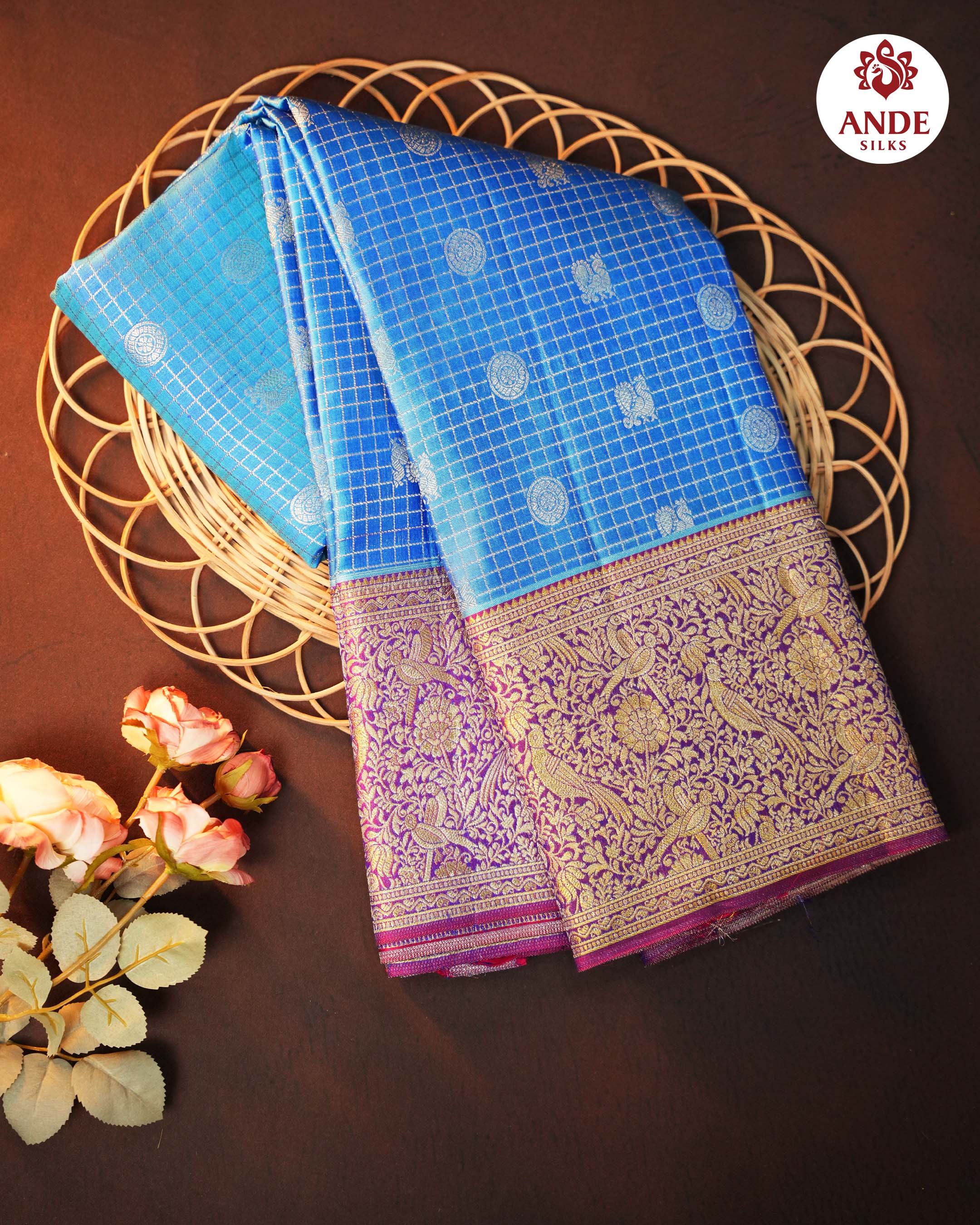 Sky Blue Kanchipuram Meena Border Silk Saree