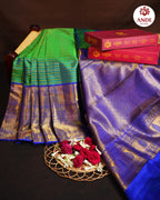 Green & Royal Blue Kanchi Pattu Saree with Rich Zari Border