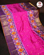 Pink Ikkat Kanchi Border Pattu Saree with Traditional Zari Border