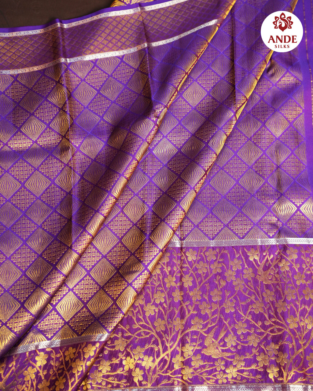 Purple Kanchi Pattu Saree with Rich Zari Checks & Floral Pallu