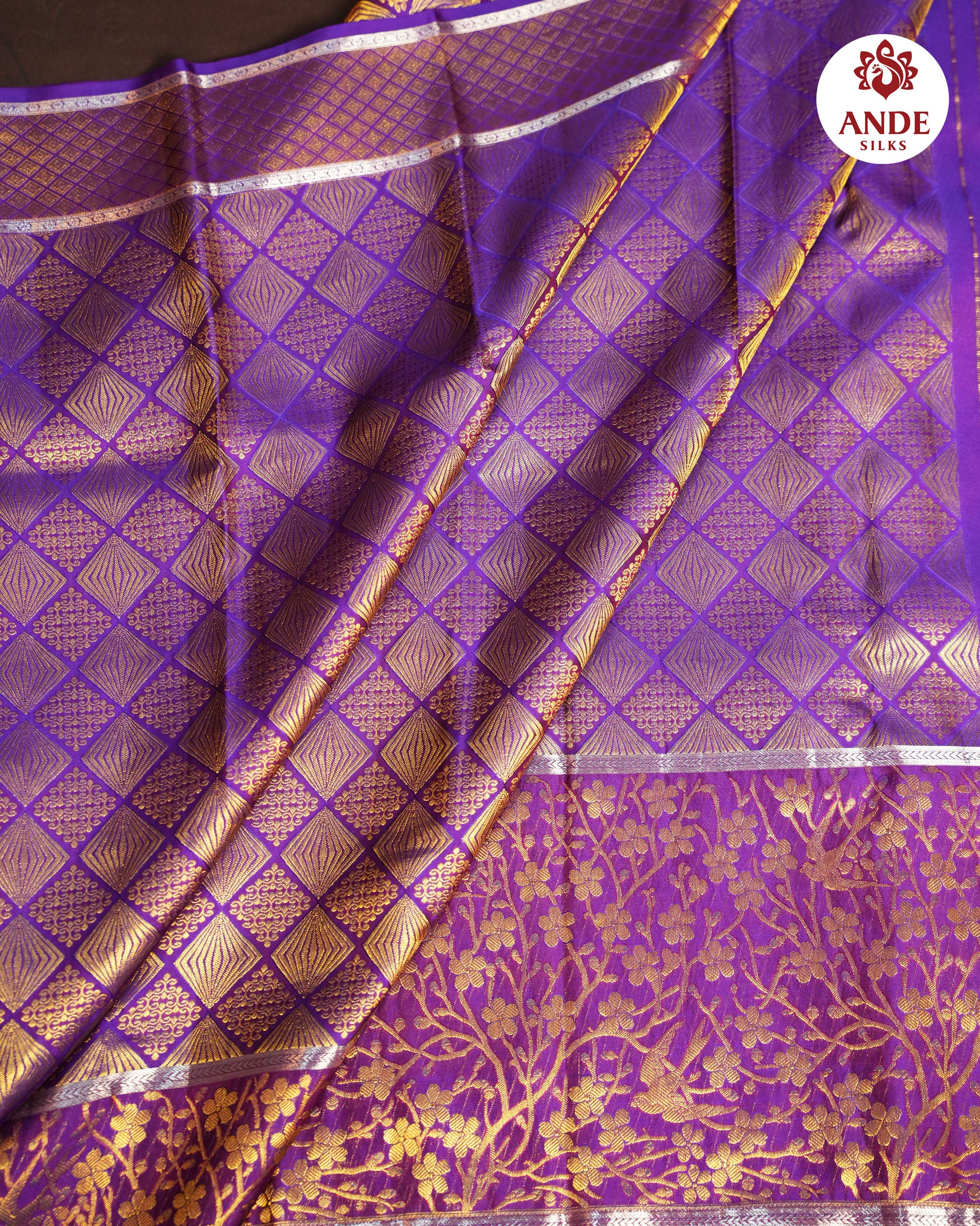 Purple Kanchi Pattu Saree with Rich Zari Checks & Floral Pallu