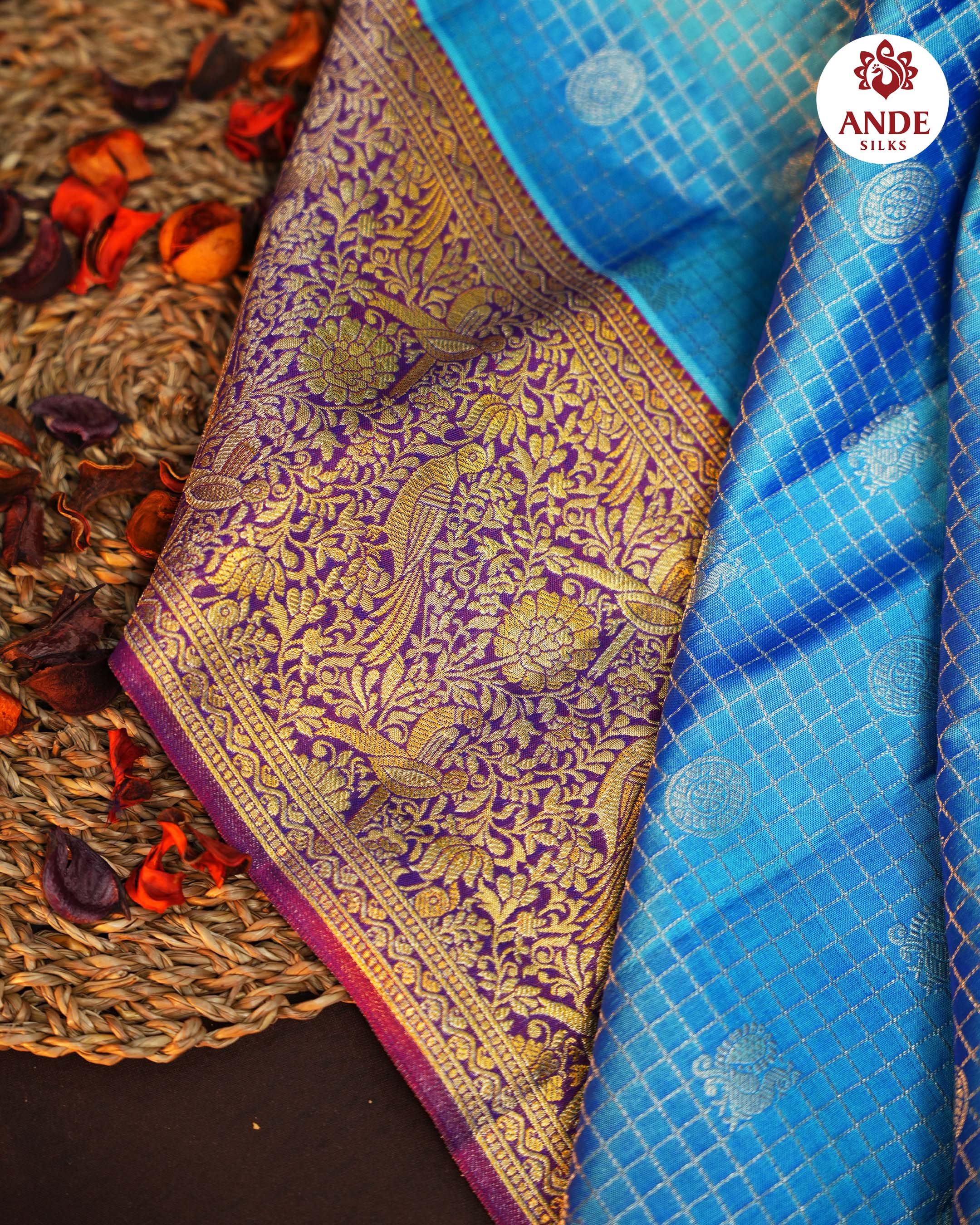 Sky Blue Kanchipuram Meena Border Silk Saree