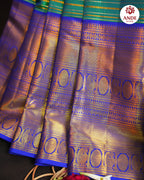Green & Royal Blue Kanchi Pattu Saree with Rich Zari Border