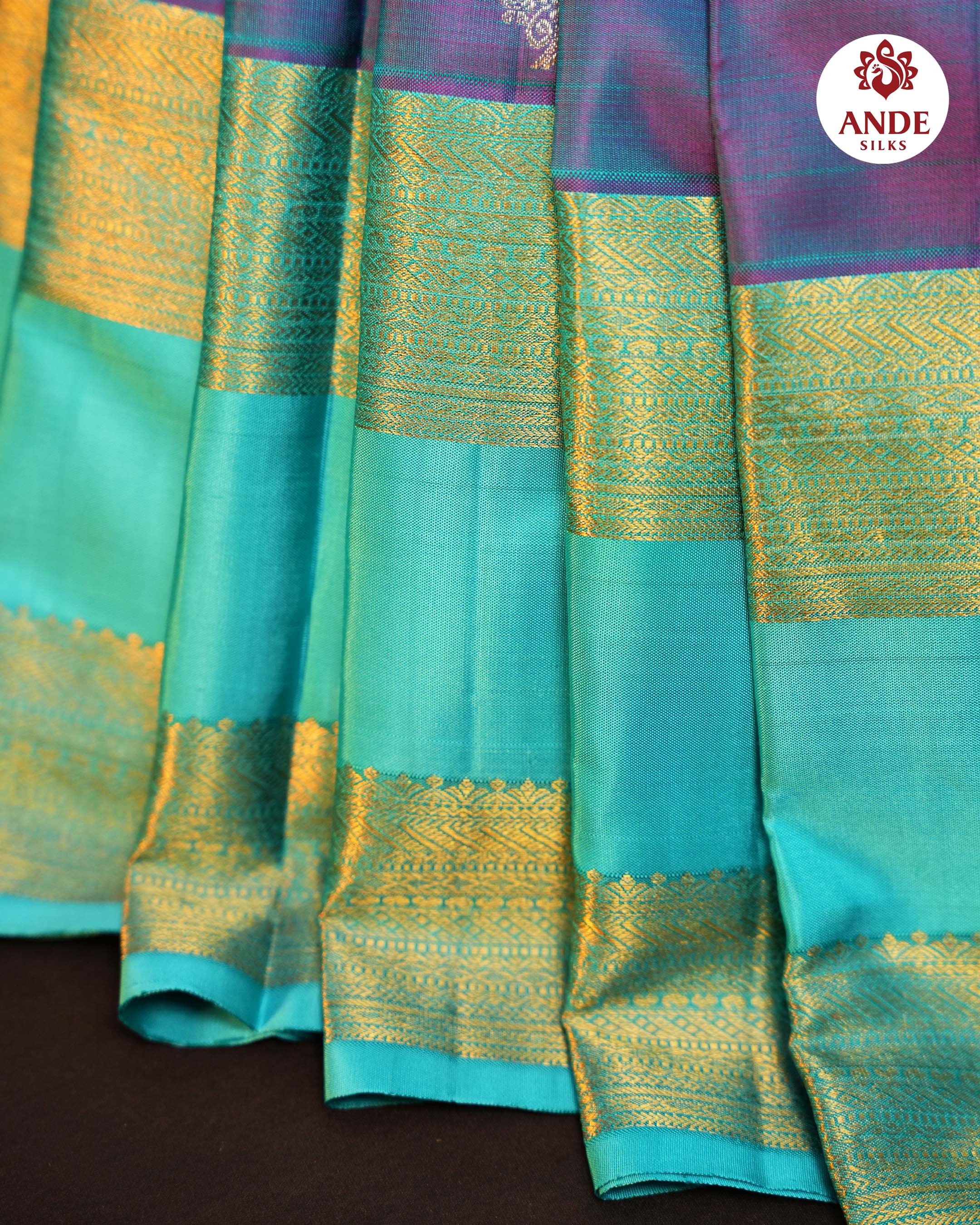 Purple Kanchipuram Vintage Saree with Aqua Zari Border