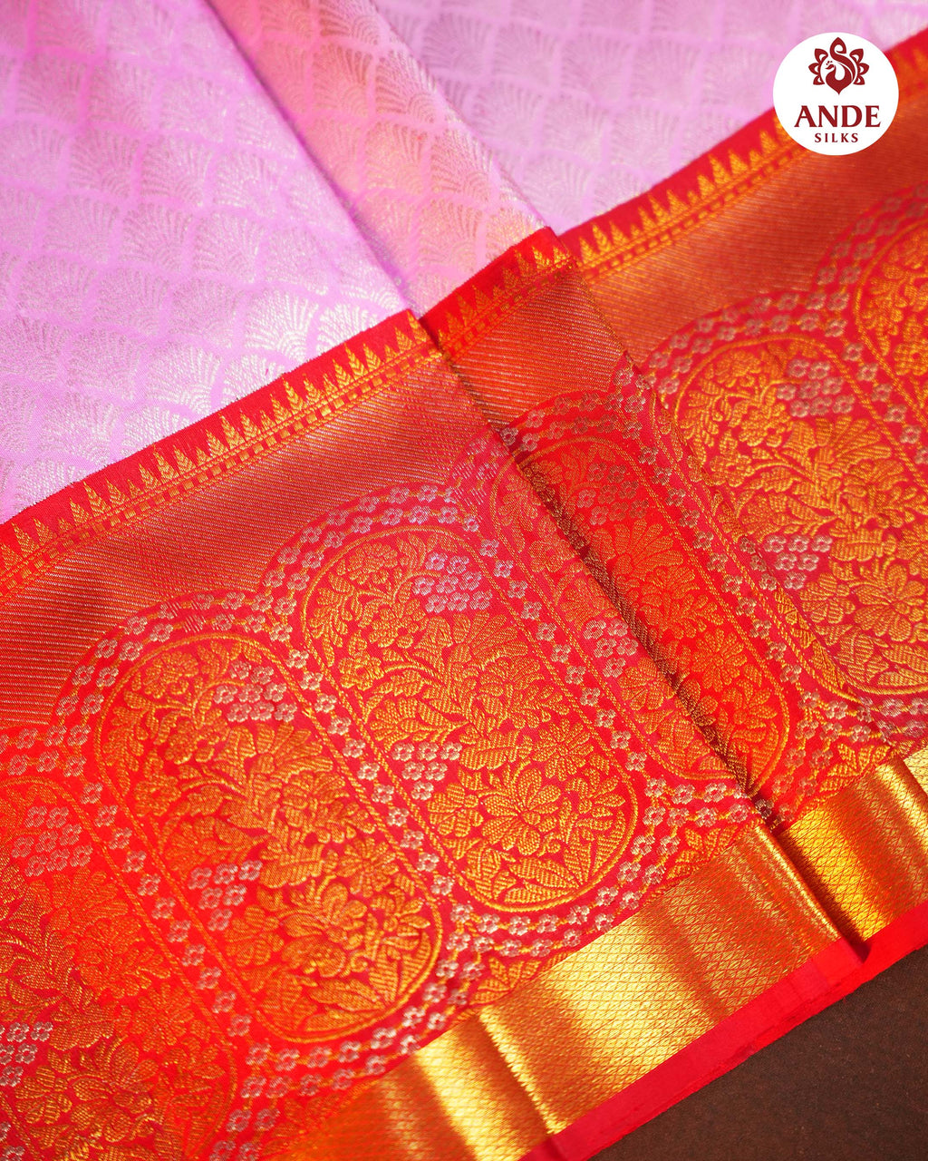 Lavender Pink Kanchipuram Meena Border Saree