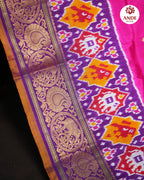 Pink Ikkat Kanchi Border Pattu Saree with Traditional Zari Border