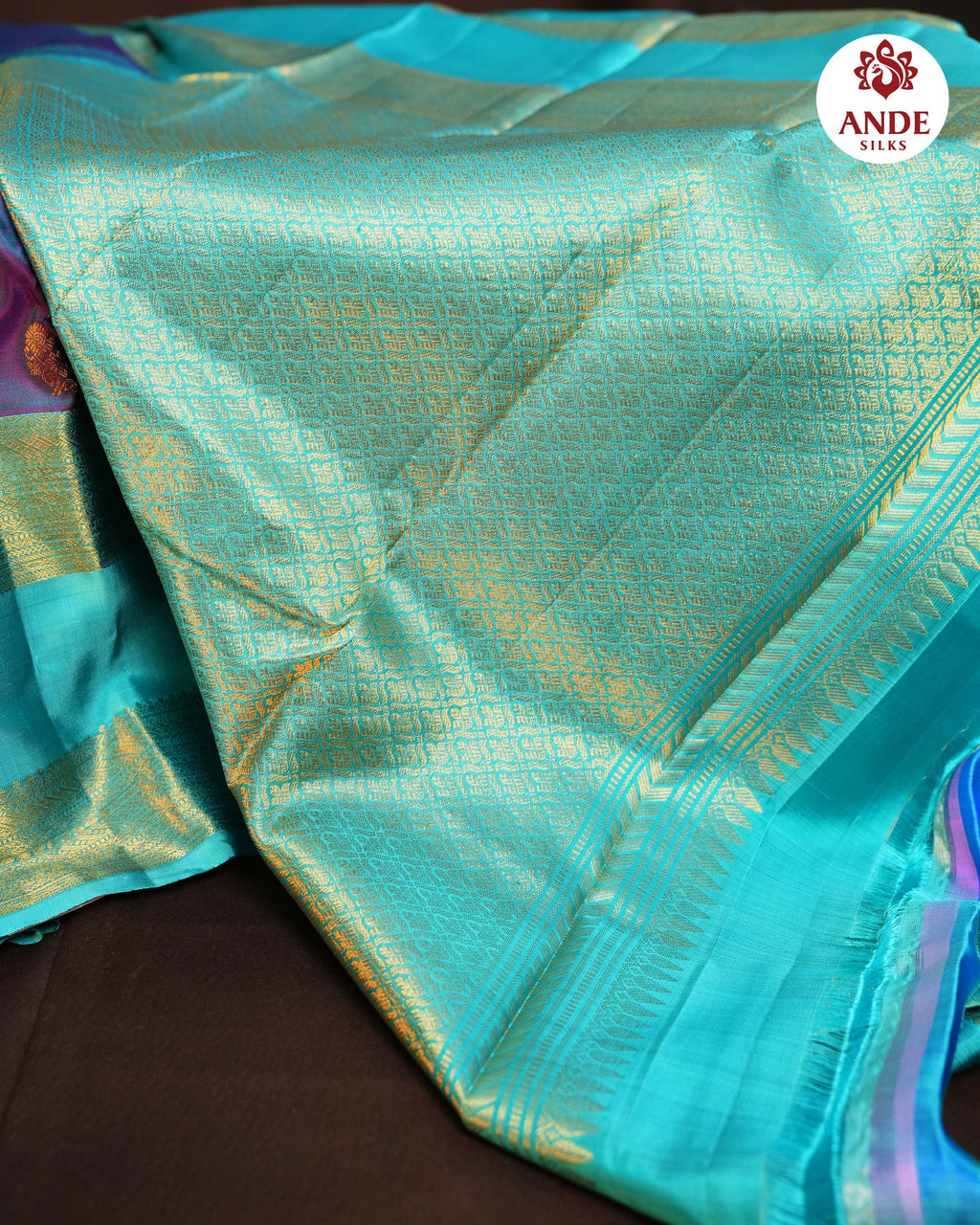 Purple Kanchipuram Vintage Saree with Aqua Zari Border