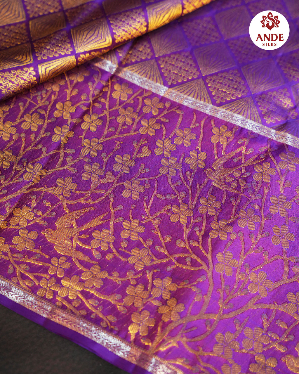 Purple Kanchi Pattu Saree with Rich Zari Checks & Floral Pallu