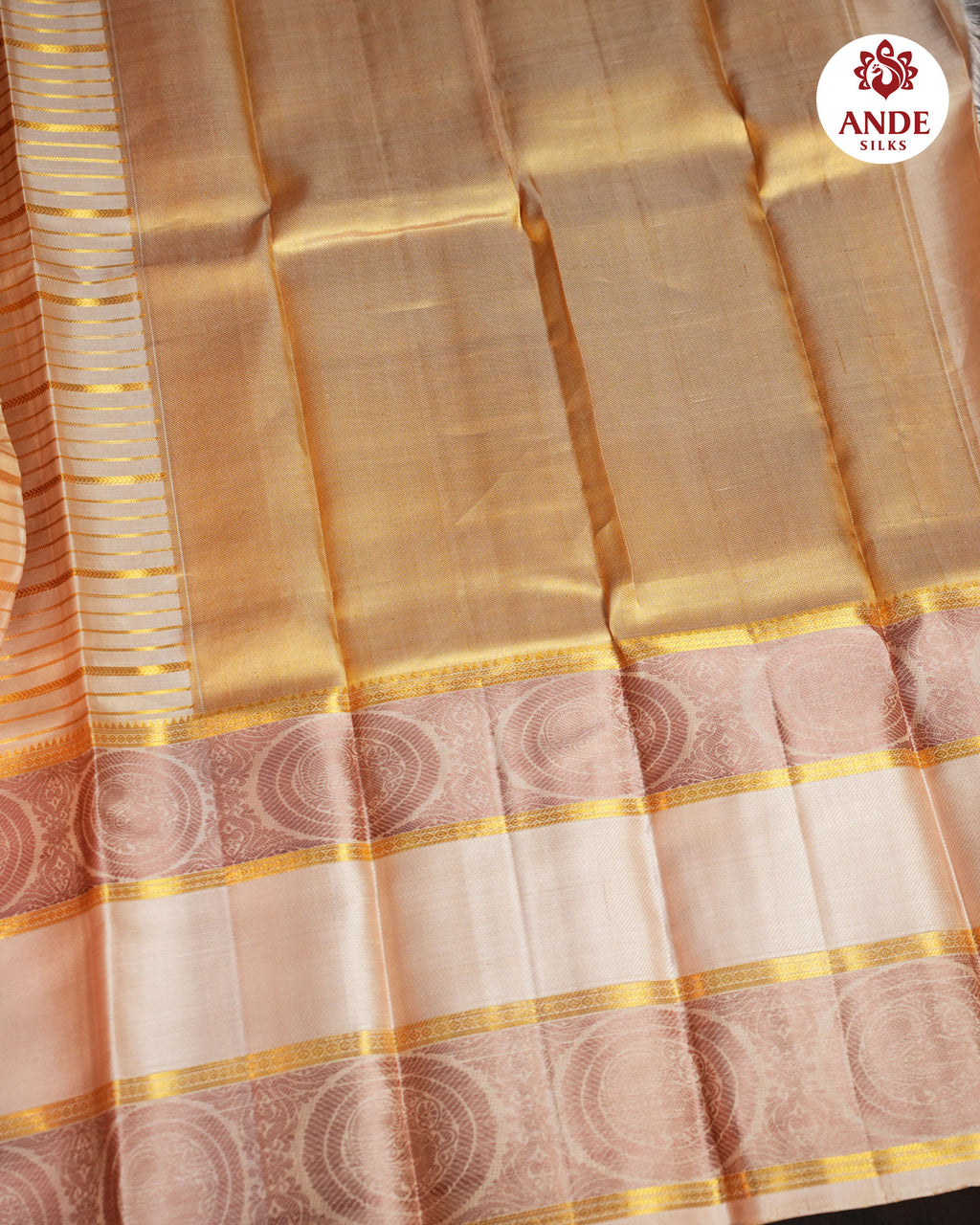 Cream Kanchi Pattu Saree with Elegant Zari Border
