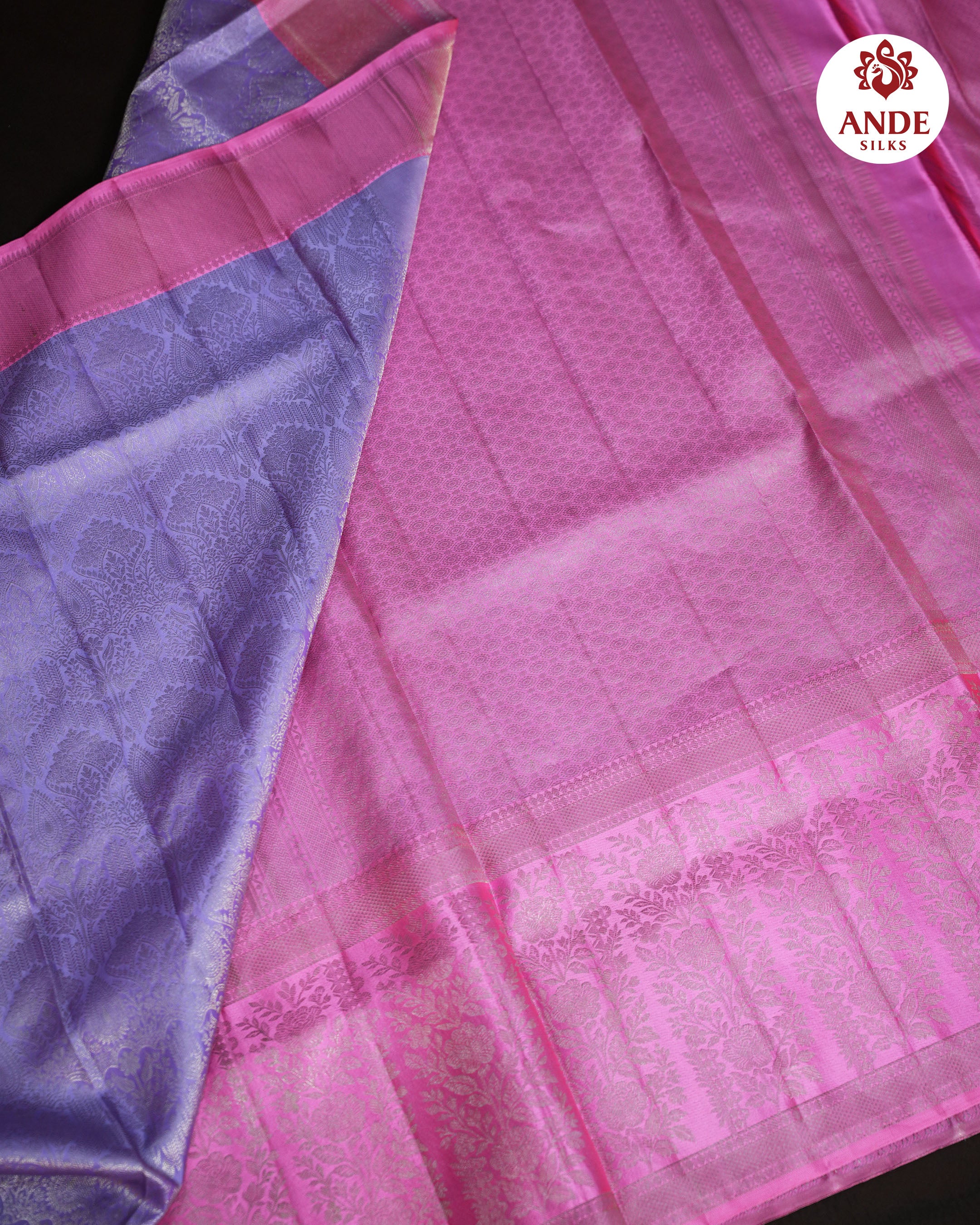 Kanchi Pattu Saree with Floral Zari Weaving – Lavender Pink