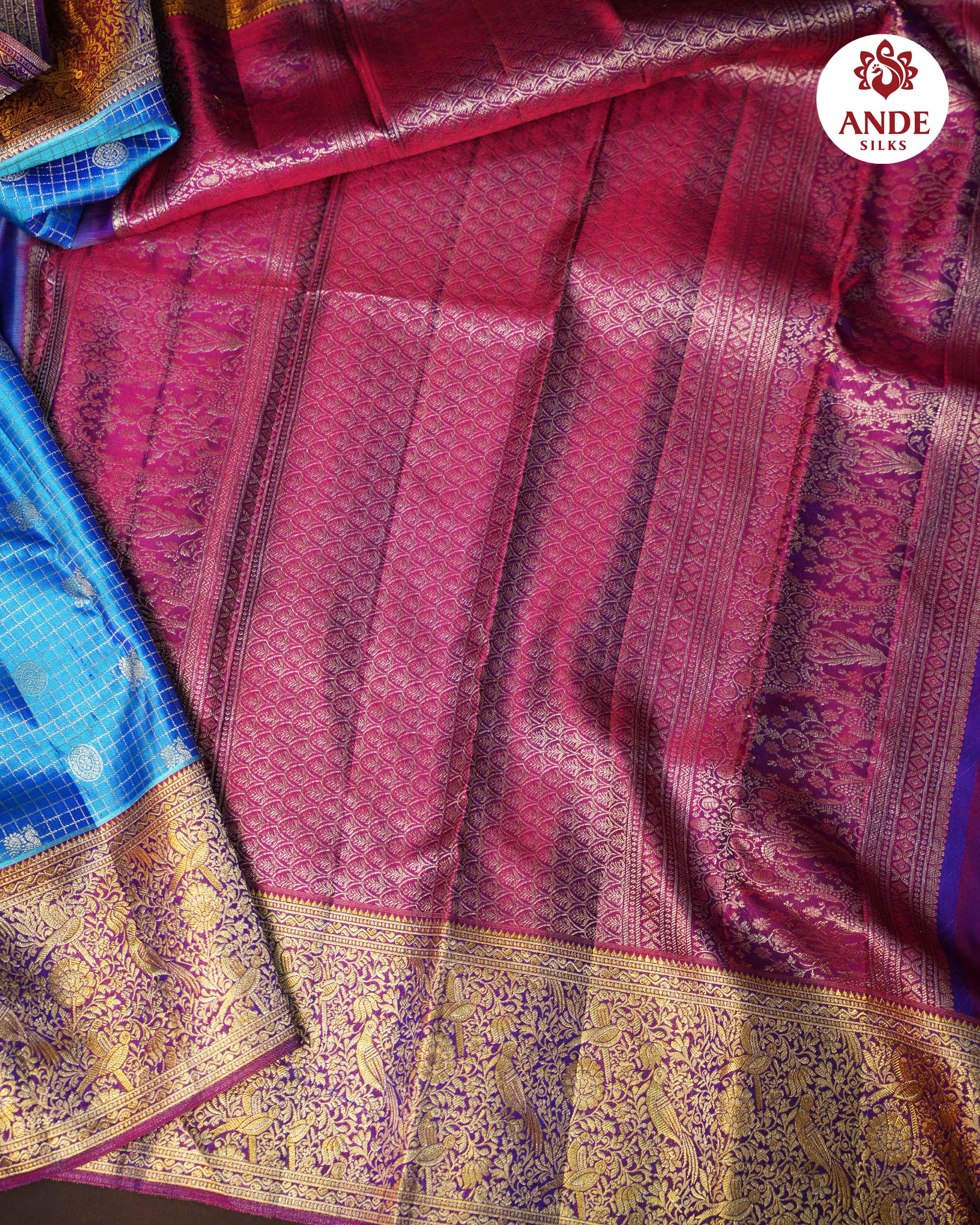 Sky Blue Kanchipuram Meena Border Silk Saree