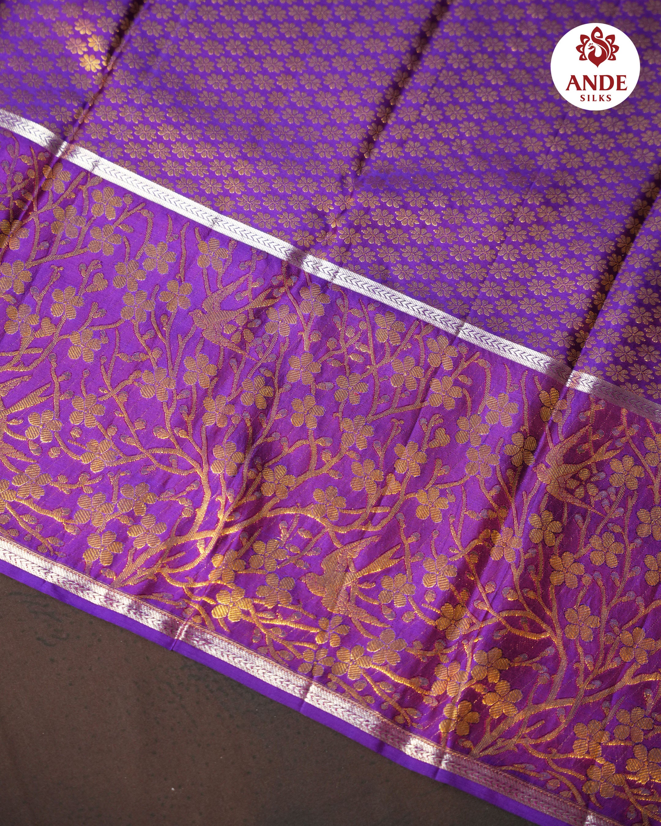 Purple Kanchi Pattu Saree with Rich Zari Checks & Floral Pallu