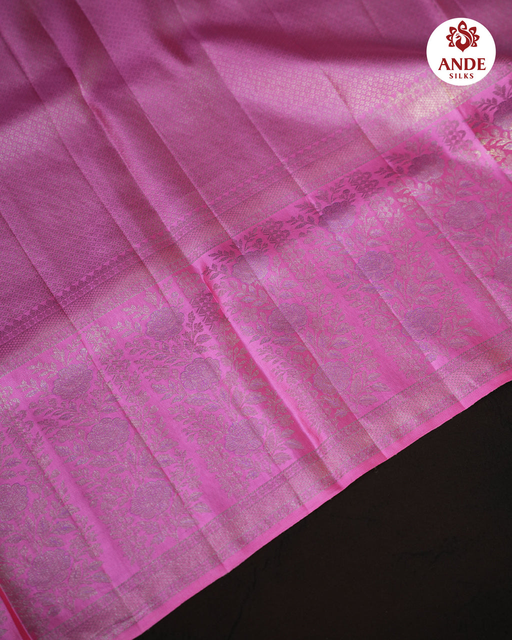 Kanchi Pattu Saree with Floral Zari Weaving – Lavender Pink