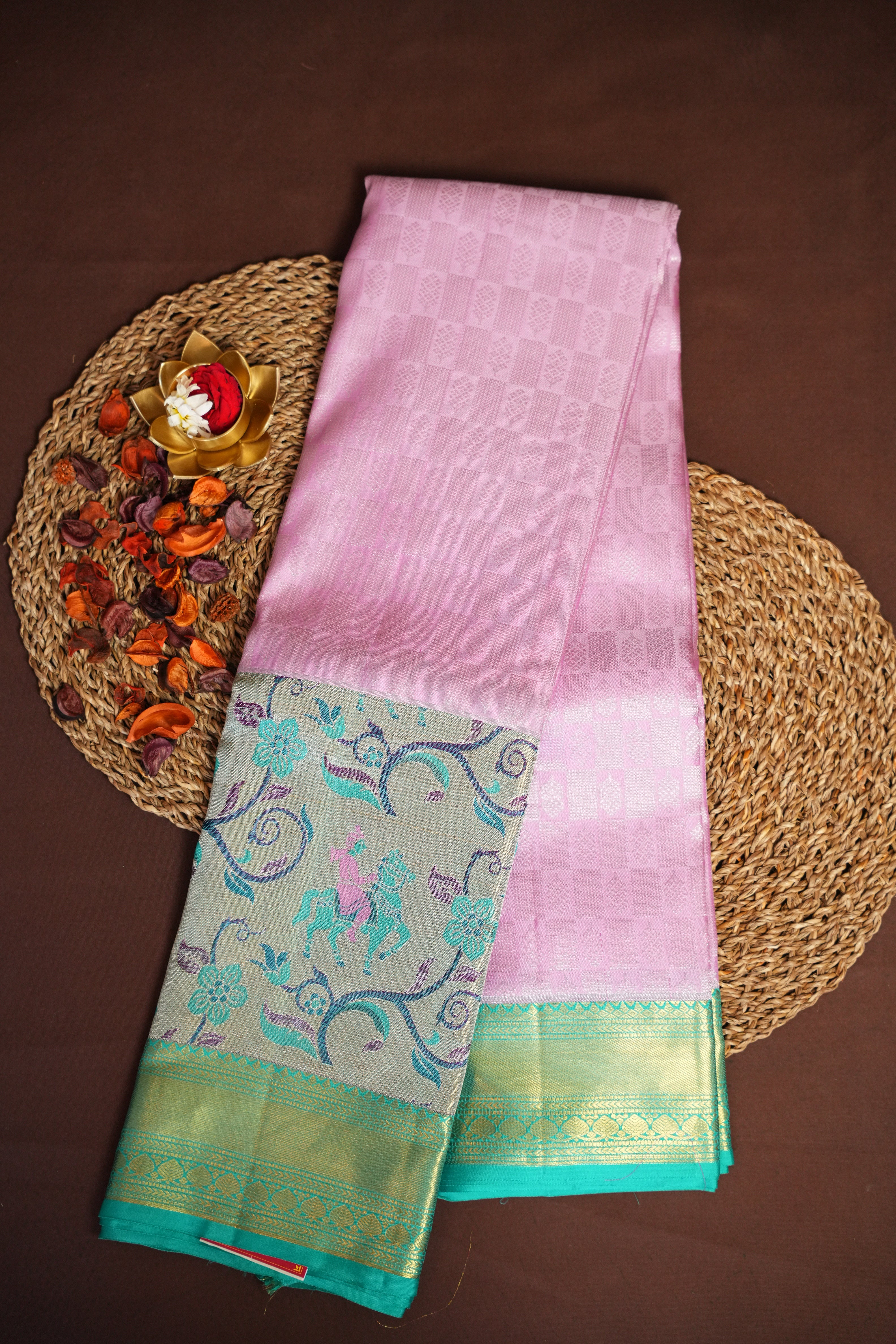 Kanchi Pattu Saree Bridal Collection Pink & Green | Ande Silks