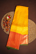 Kanchi Pattu Saree Bridal Collection Yellow Red Zari | Ande Silks