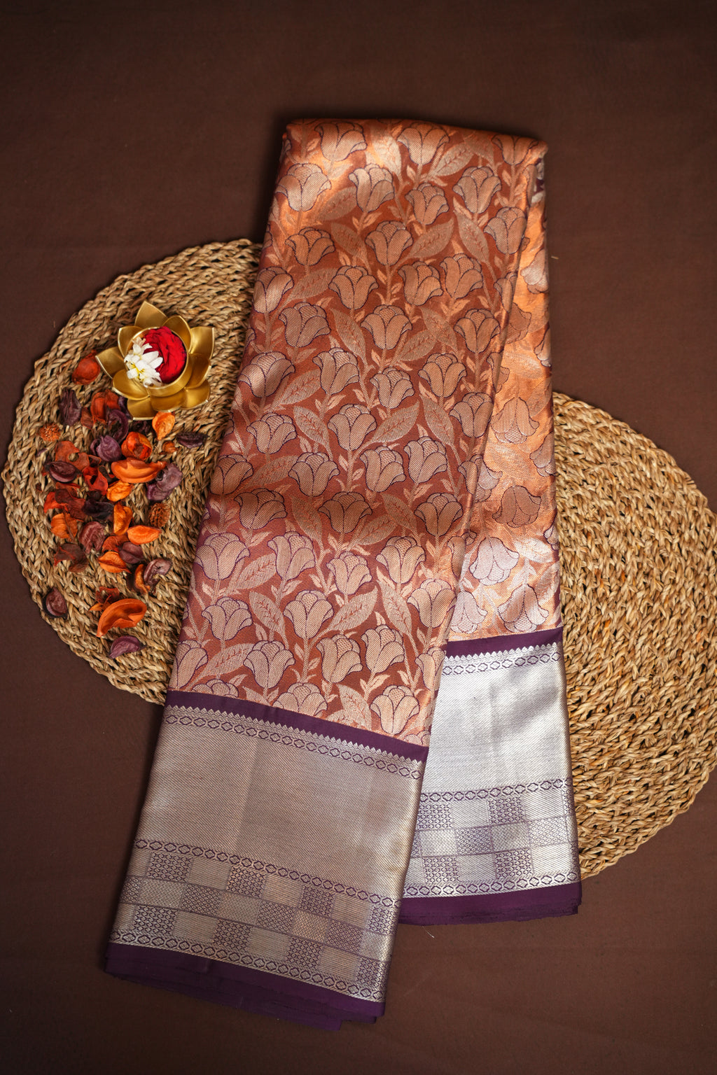 Kanchi Pattu Saree Bridal Collection Brown Silver Zari | Ande Silks