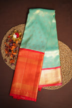 Kanchi Pattu Saree Bridal Collection Teal Red Zari | Ande Silks