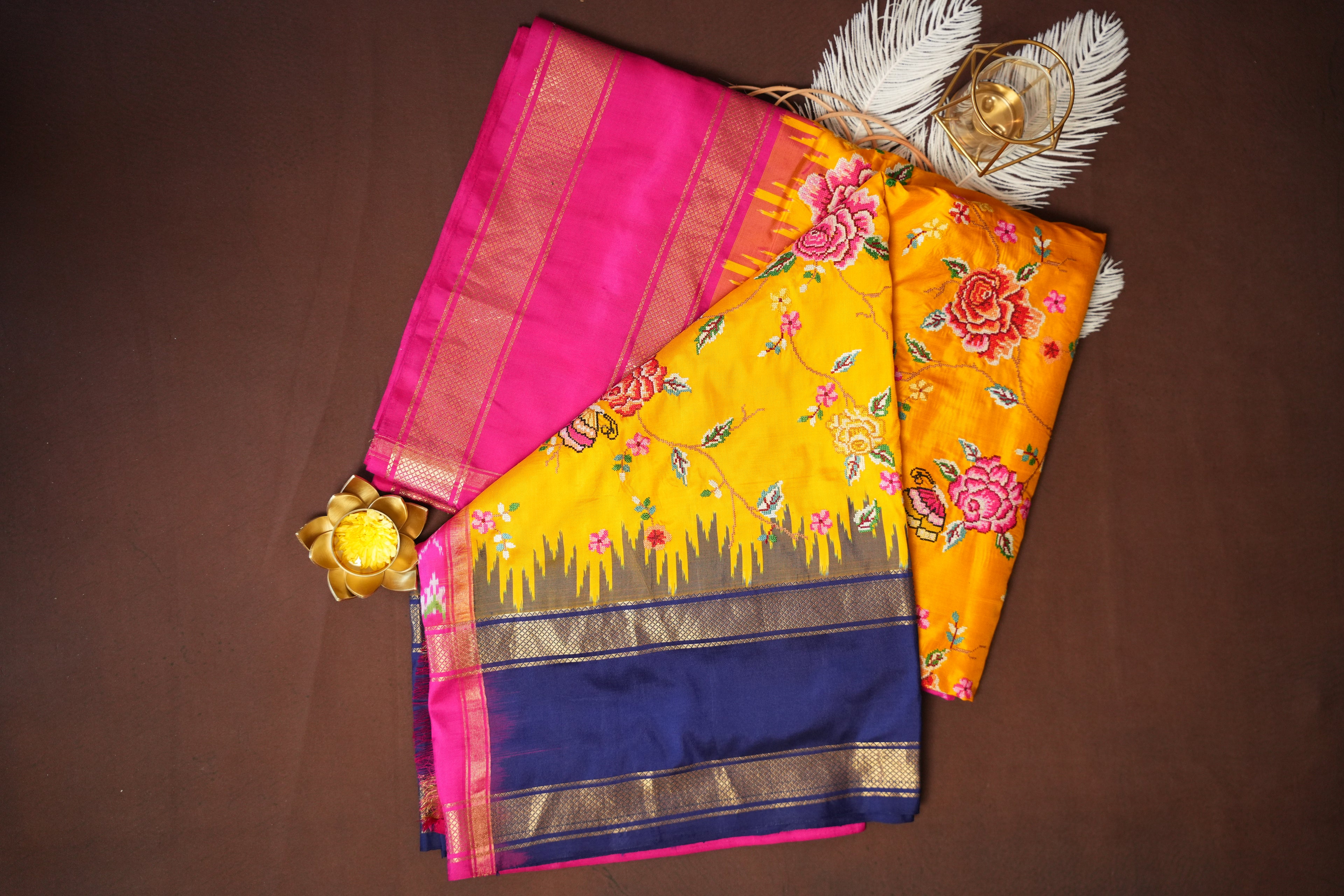 IKKAT Work Designer Saree with Floral Pallu | Ande Silks
