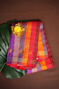 Kanchi Pattu Borderless Saree Fusion Checks Red | Ande Silks