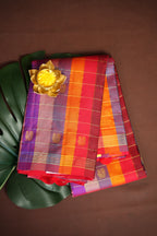 Kanchi Pattu Borderless Saree Fusion Checks Red | Ande Silks