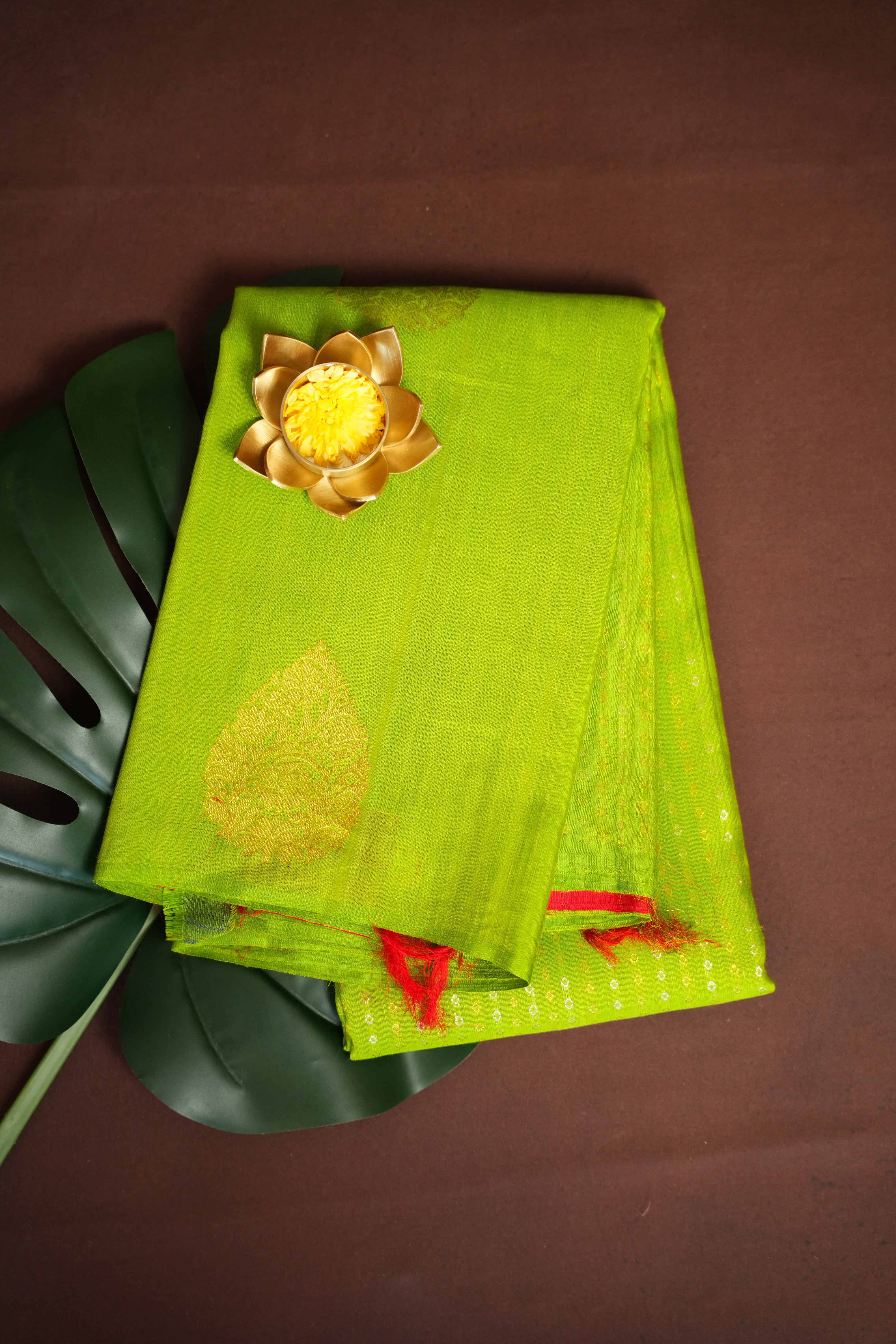 Kanchi Pattu Borderless Saree Fusion Green Minimal | Ande Silks