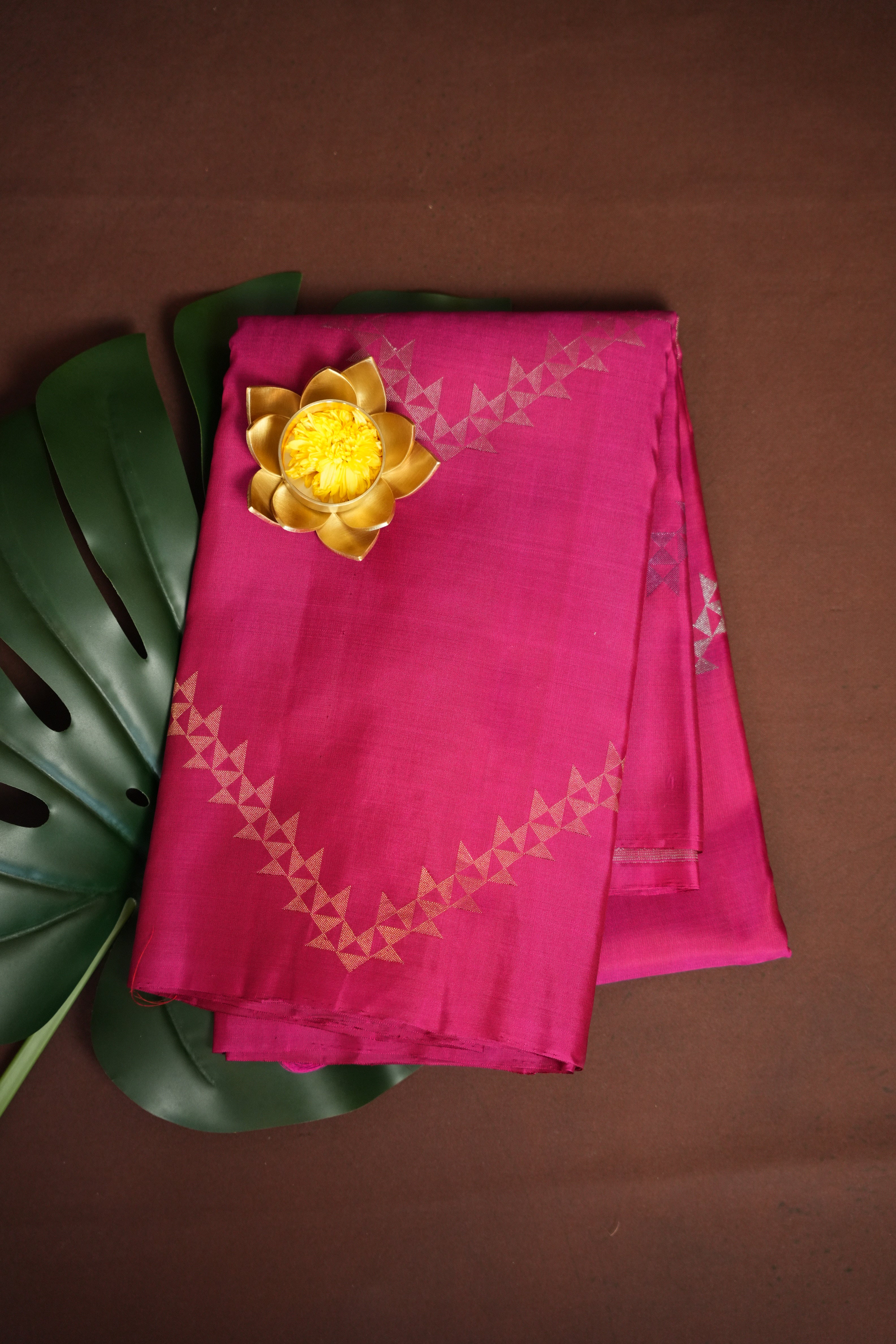 Kanchi Pattu Borderless Saree Fusion Pink Zari | Ande Silks
