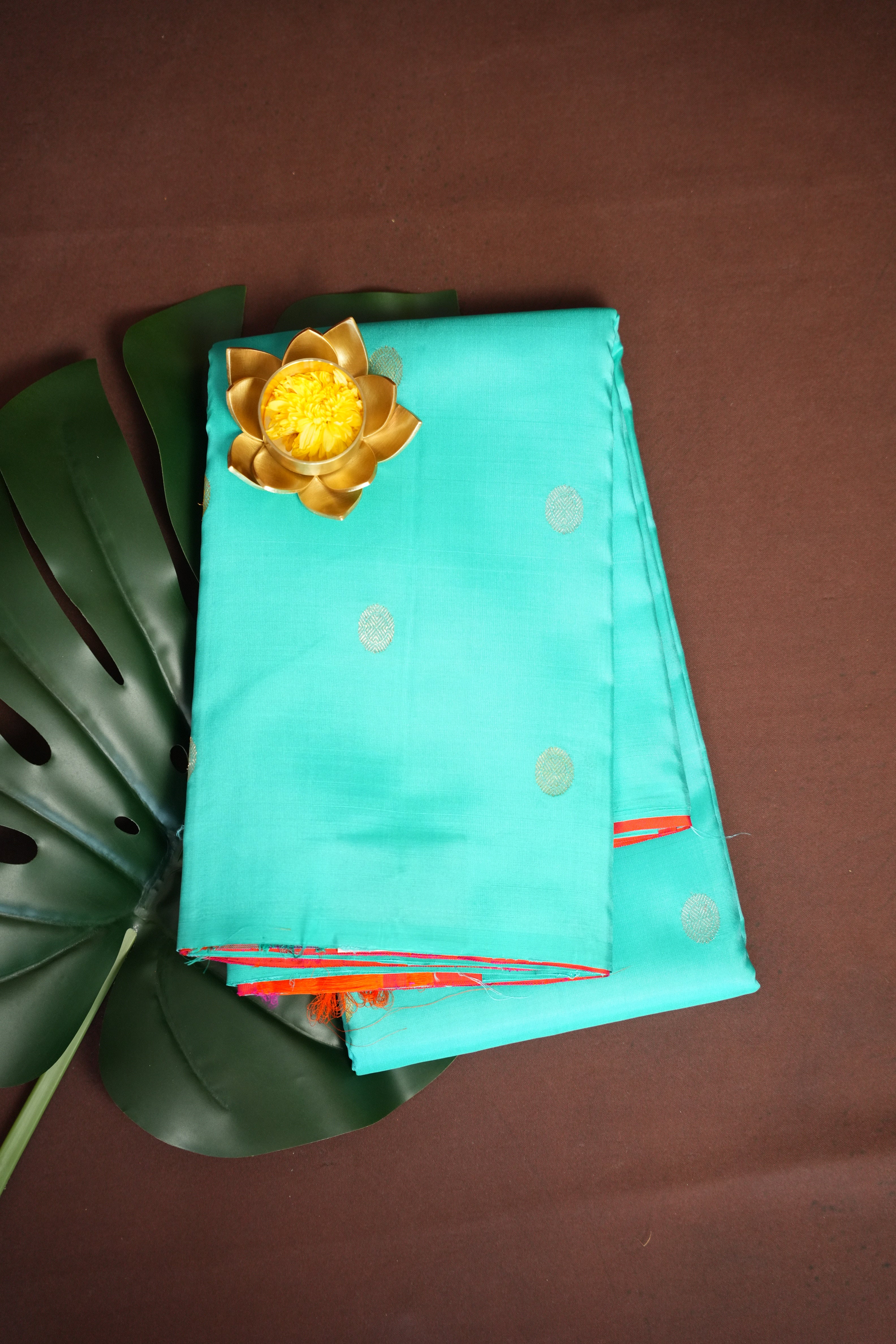 Kanchi Pattu Borderless Saree Fusion Aqua Blue | Ande Silks