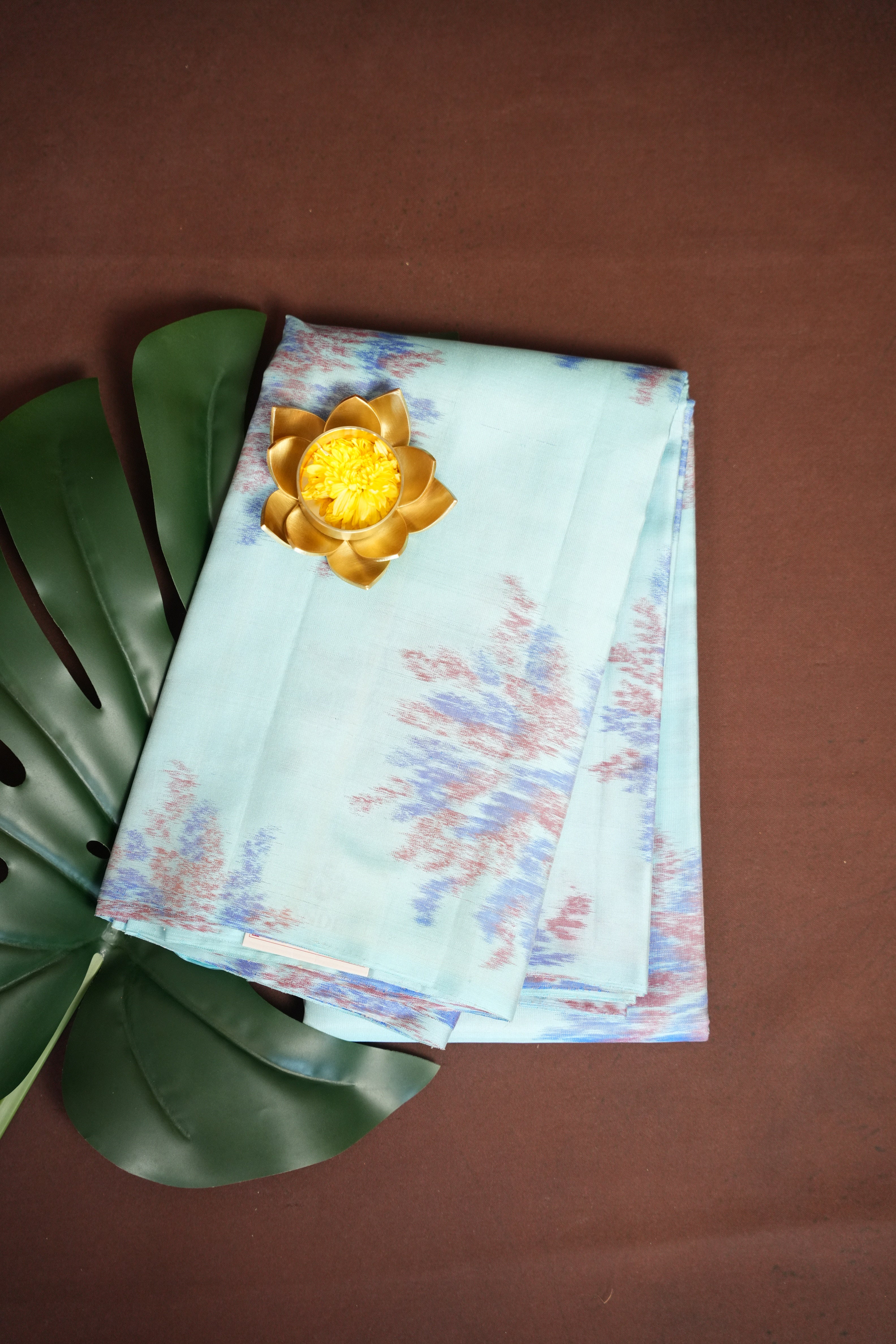 Kanchi Pattu Borderless Saree Fusion Sky Blue Print | Ande Silks