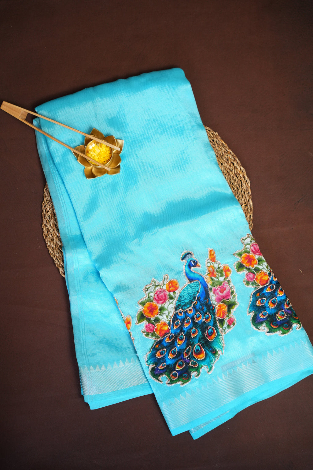 Mangalagiri Applique Work Saree Peacock Design | Ande Silks
