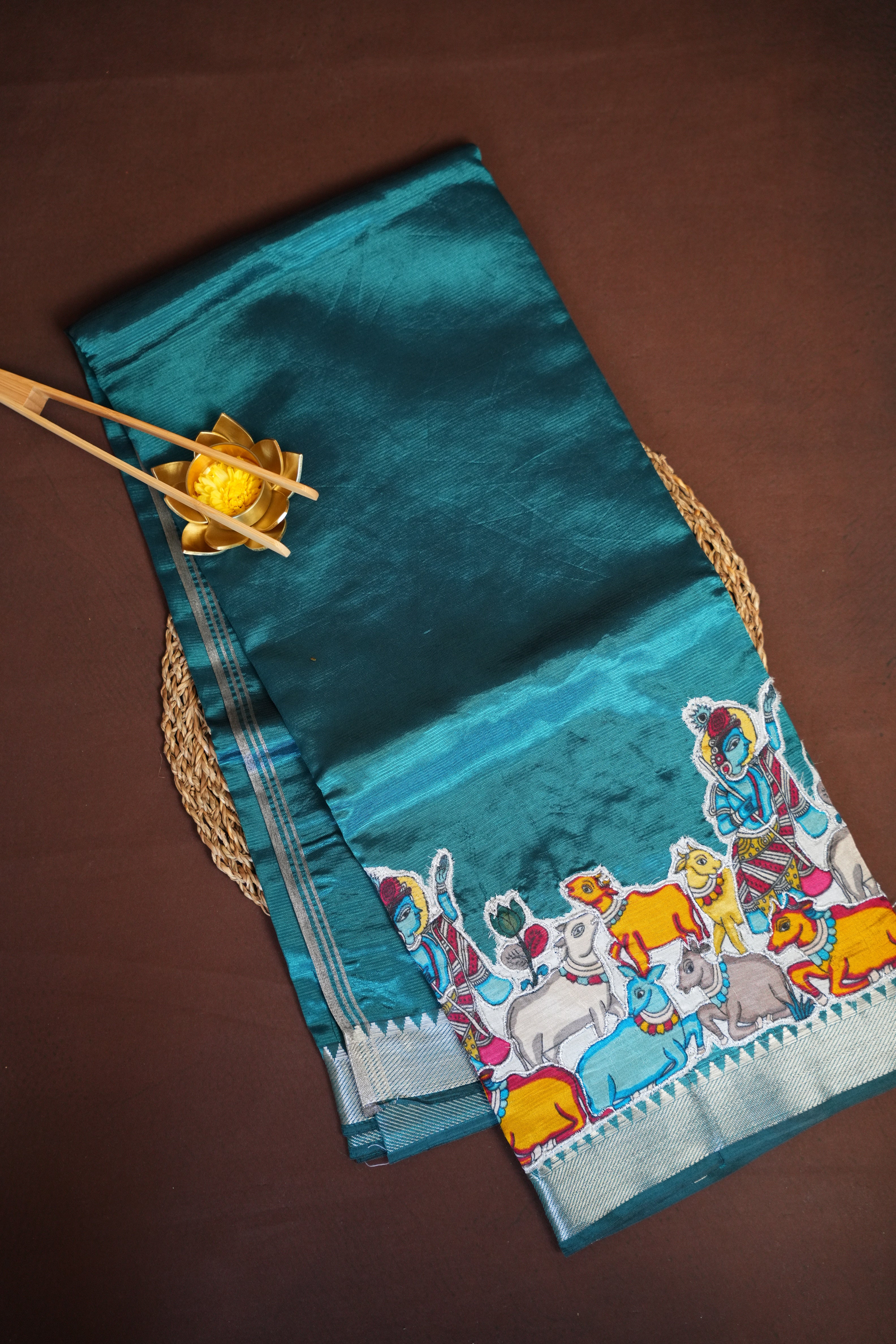 Mangalagiri Applique Work Saree Krishna Design | Ande Silks