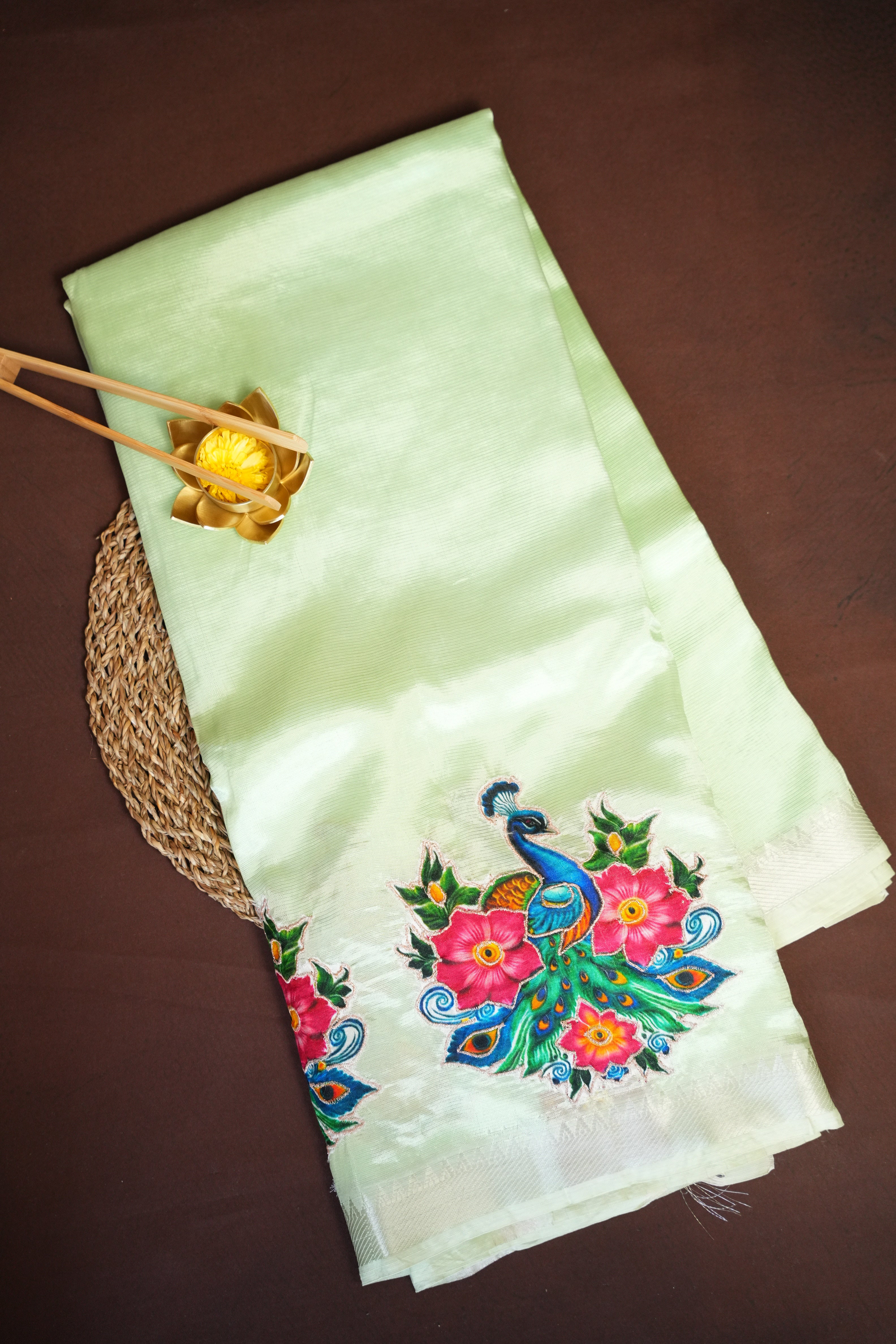 Mangalagiri Applique Work Saree Peacock Floral | Ande Silks