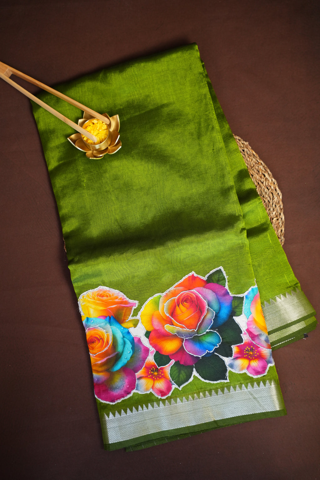 Mangalagiri Applique Work Saree Floral Roses | Ande Silks