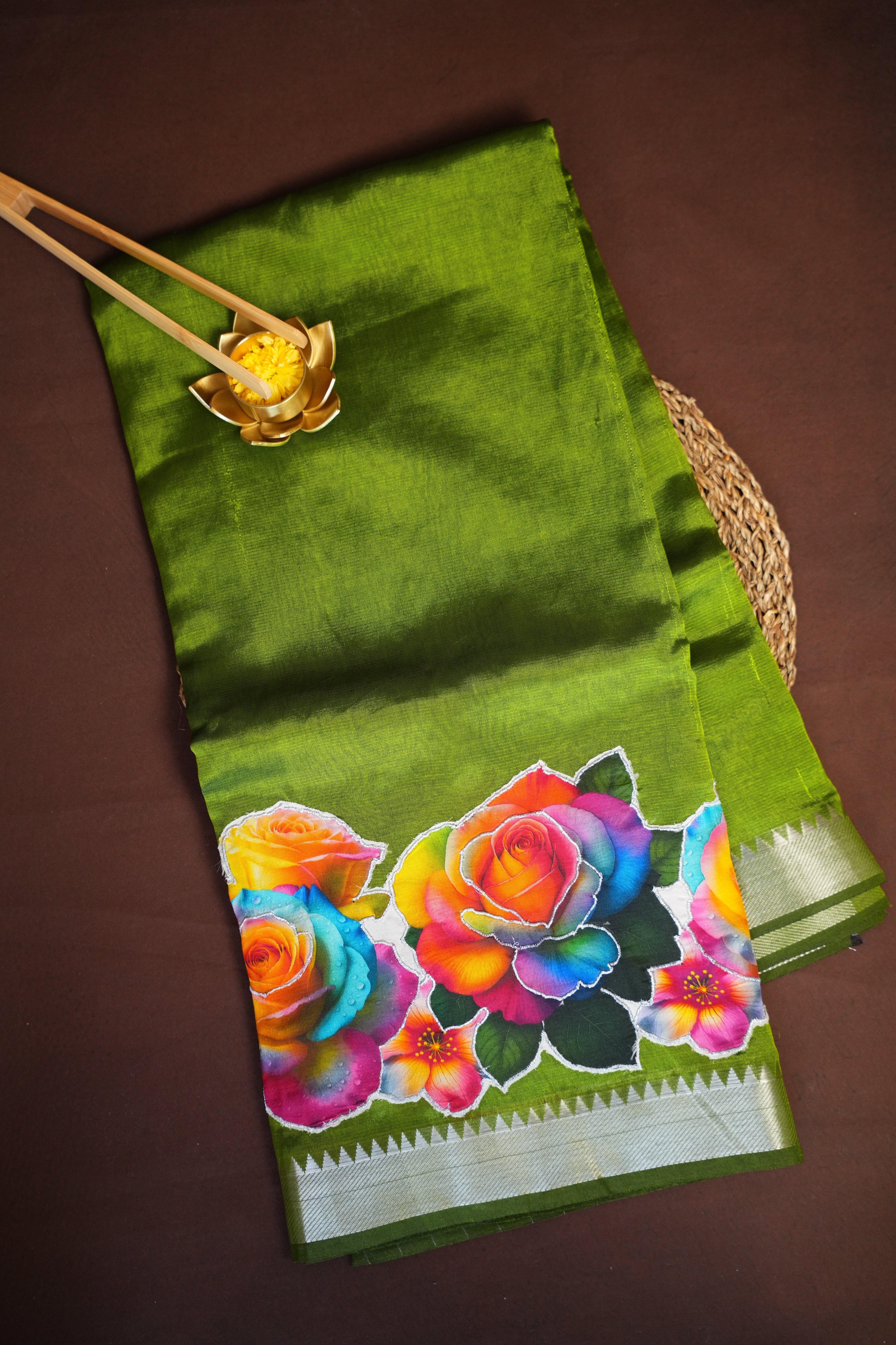 Mangalagiri Applique Work Saree Floral Roses | Ande Silks