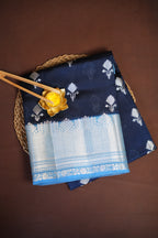 Navy Blue Benaras Contrast Border Saree with Zari | Ande Silks