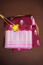 Maroon Benaras Contrast Border Saree with Pink Zari | Ande Silks