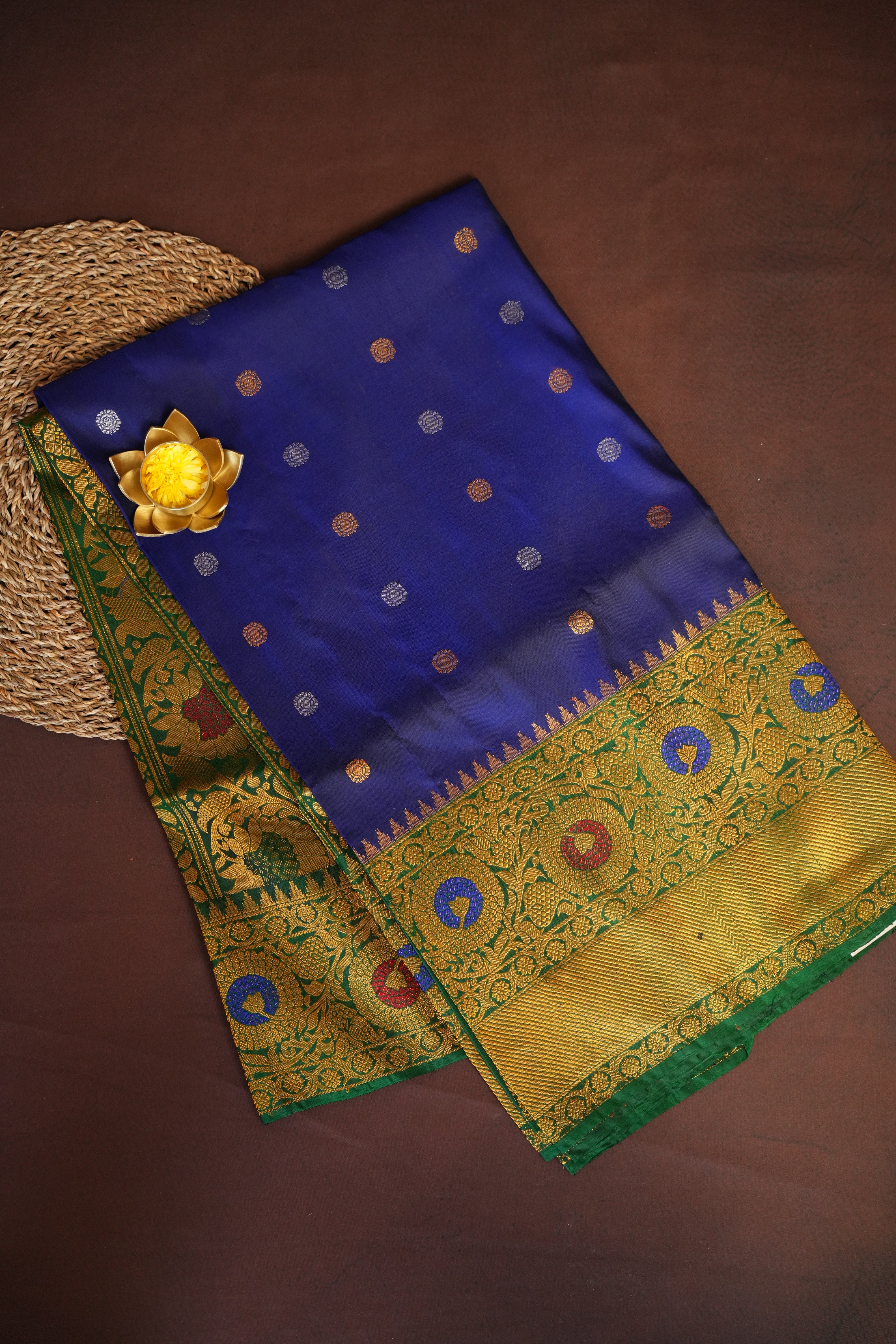 Royal Blue Gadwal Meena Kari Border Saree | Ande Silks