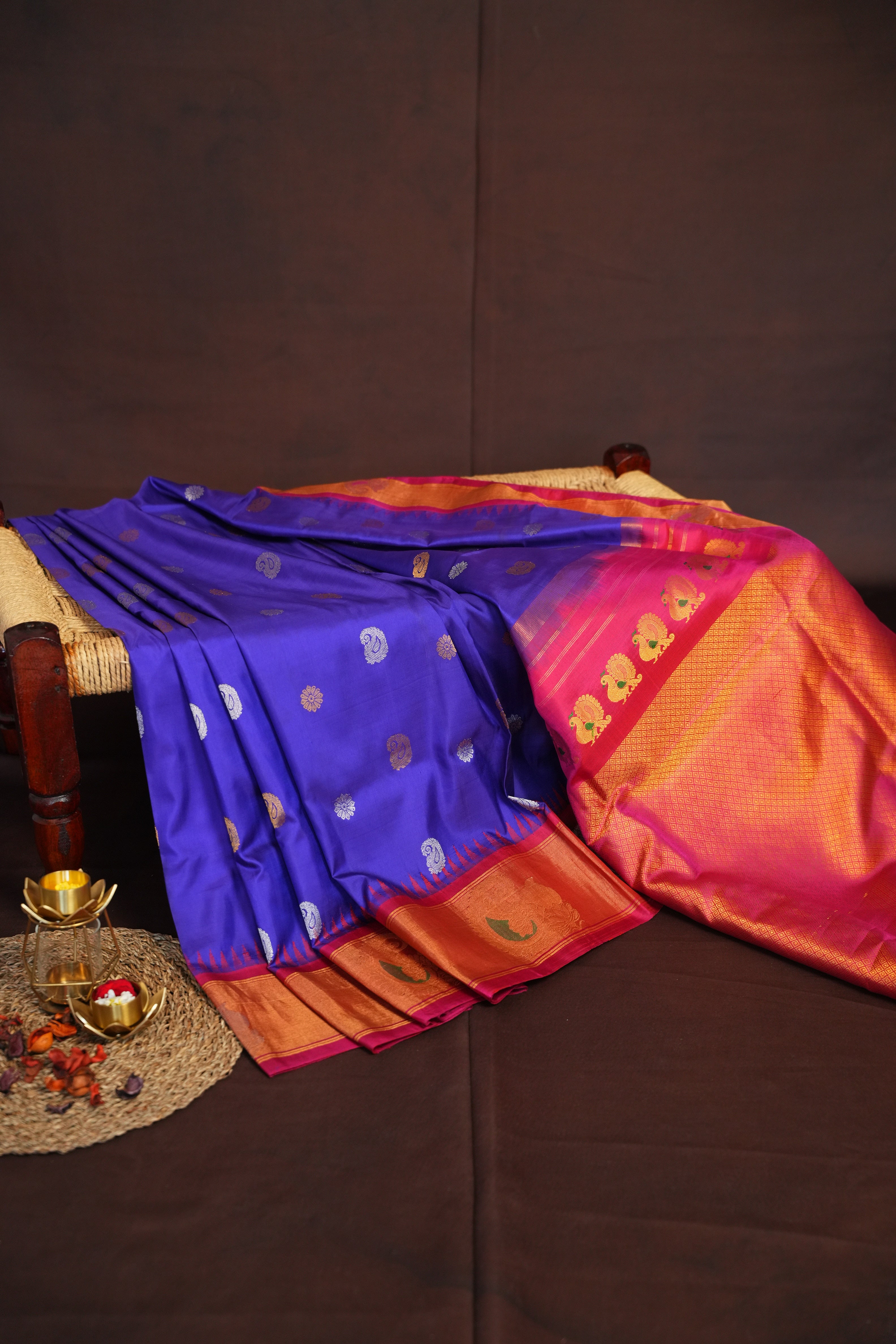 Purple Gadwal Tissue Border Meena Designer Saree | Ande Silks