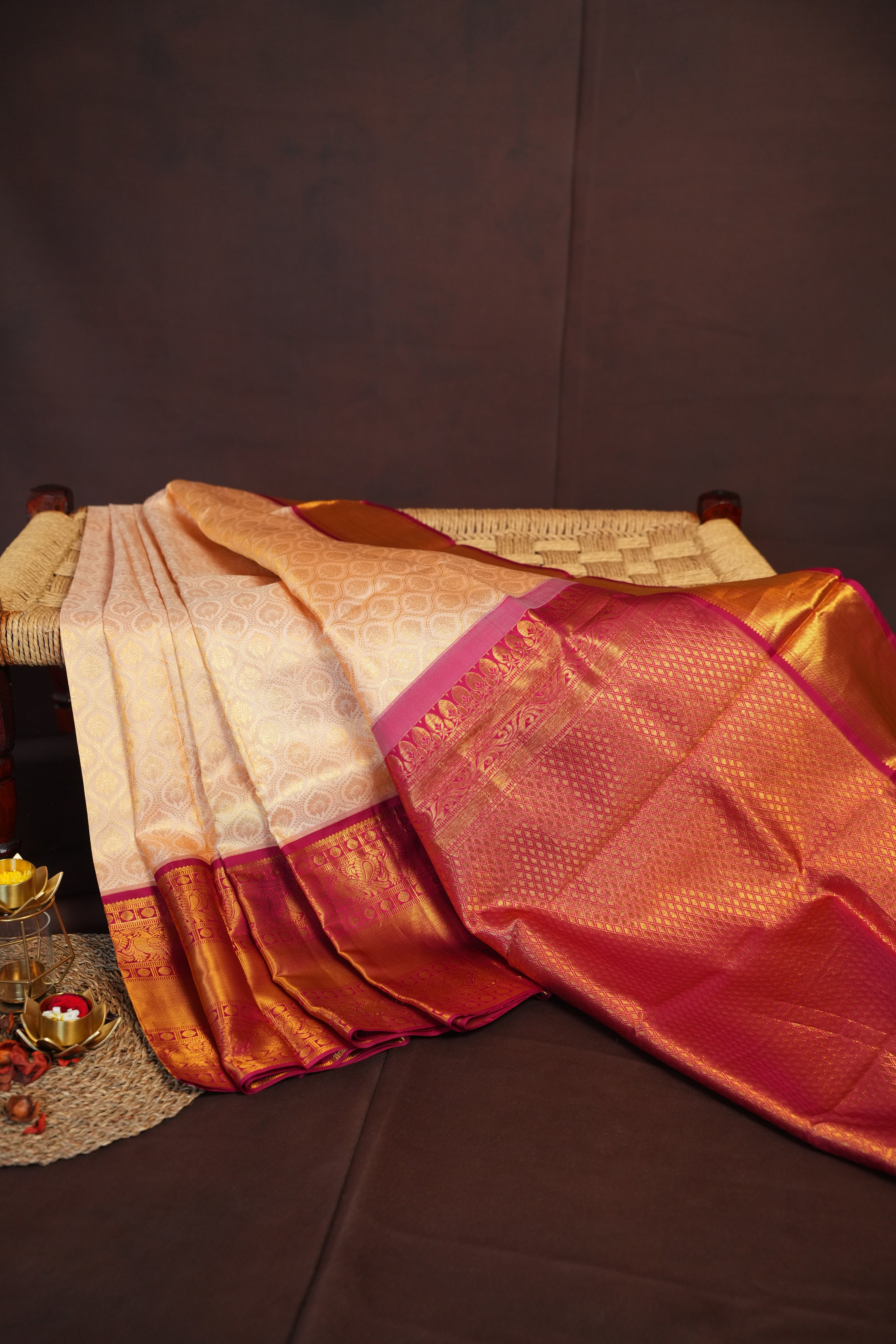 Kanchi Pattu Saree Bridal Collection – Elegant Gold & Pink Silk