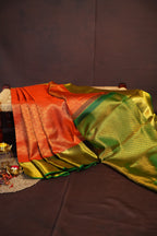 Kanchi Pattu Saree Bridal Collection Orange Green Zari | Ande Silks
