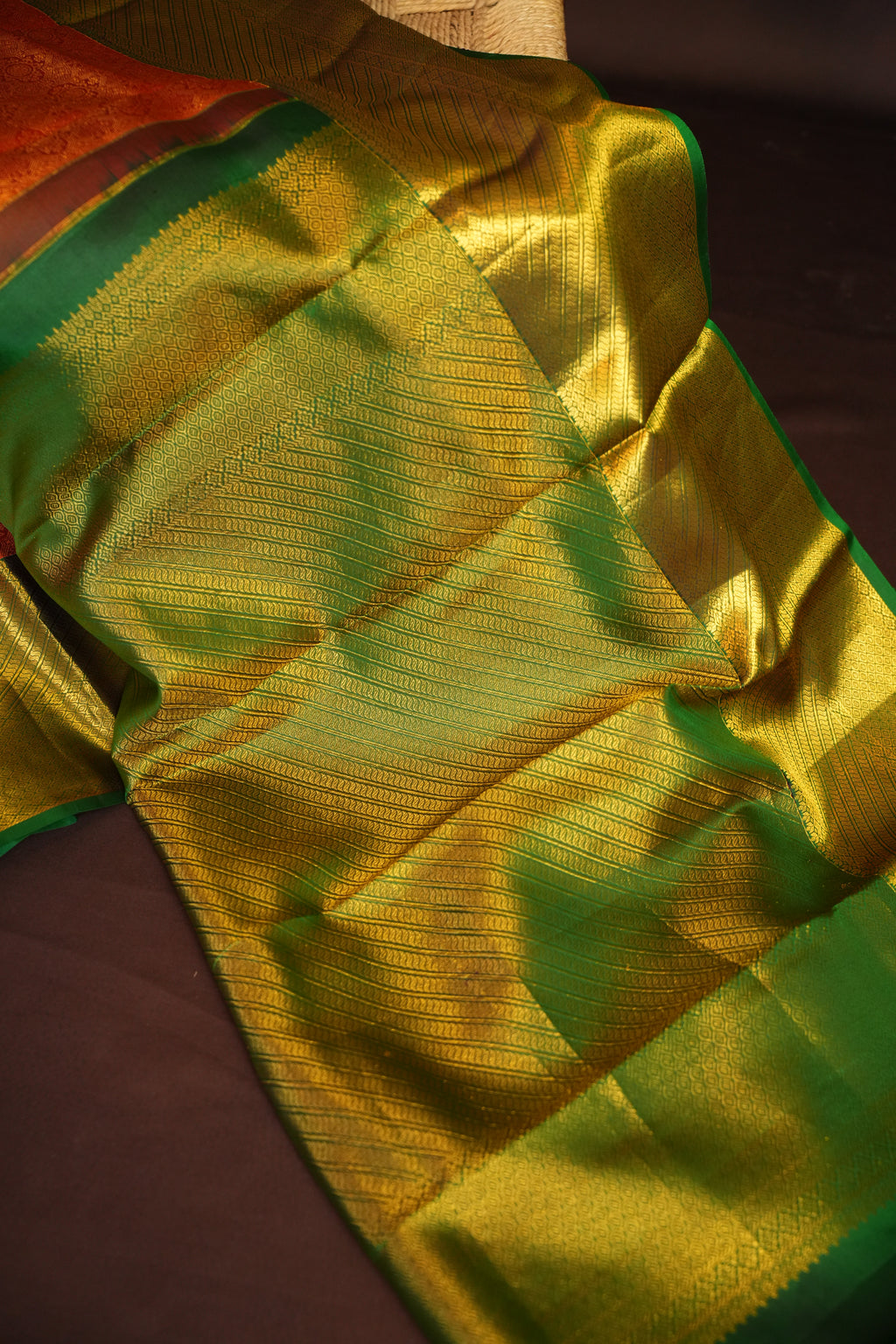 Kanchi Pattu Saree Bridal Collection Orange Green Zari | Ande Silks