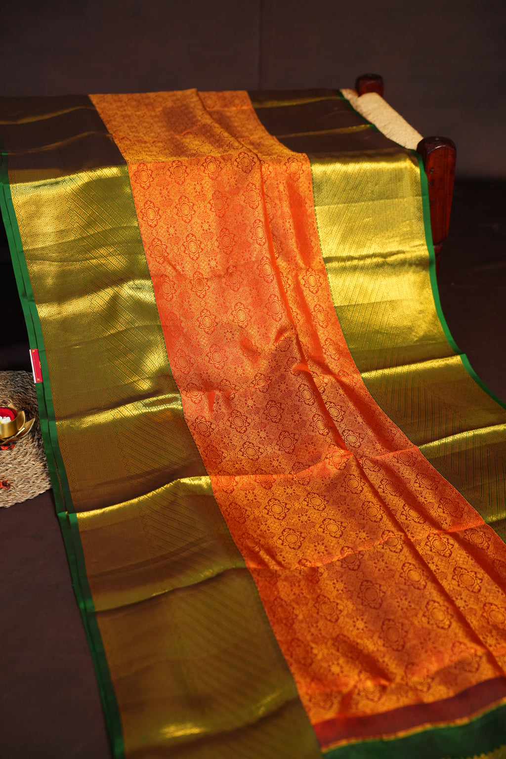 Kanchi Pattu Saree Bridal Collection Orange Green Zari | Ande Silks