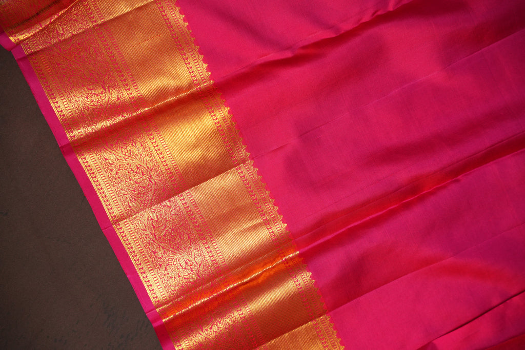 Fusion Kanchi Pattu Saree Bridal Pink Gold Geometric | Ande Silks