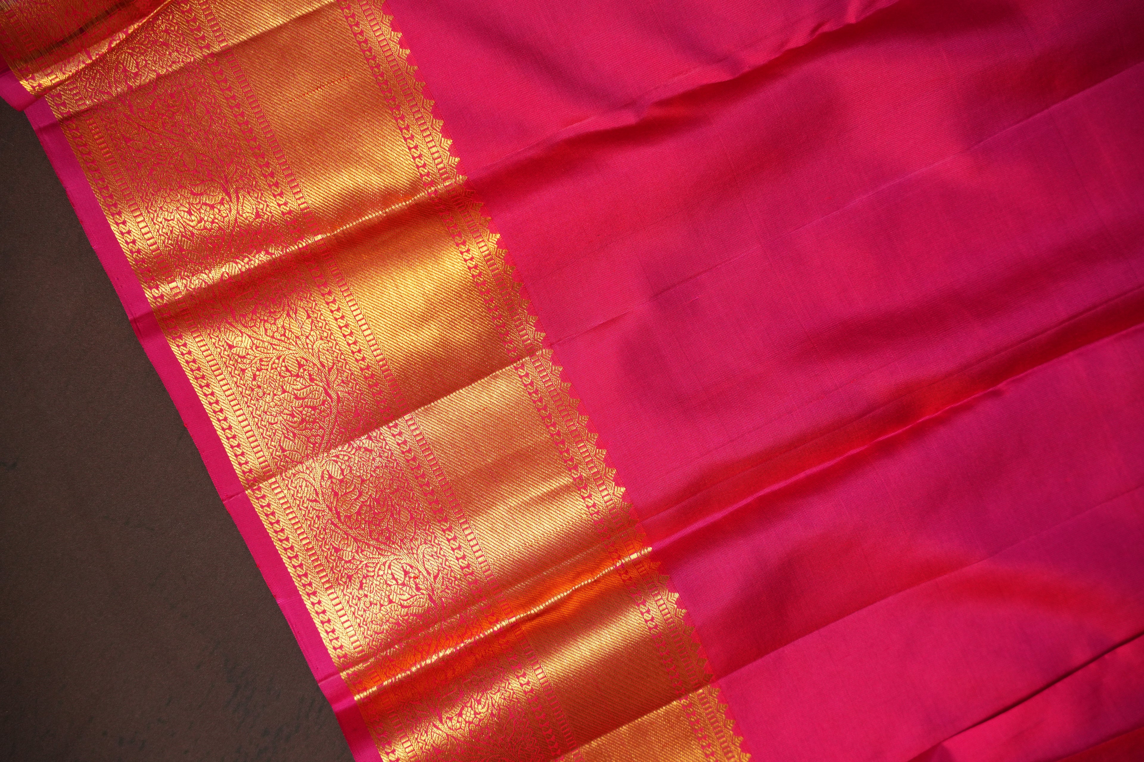 Fusion Kanchi Pattu Saree Bridal Pink Gold Geometric | Ande Silks