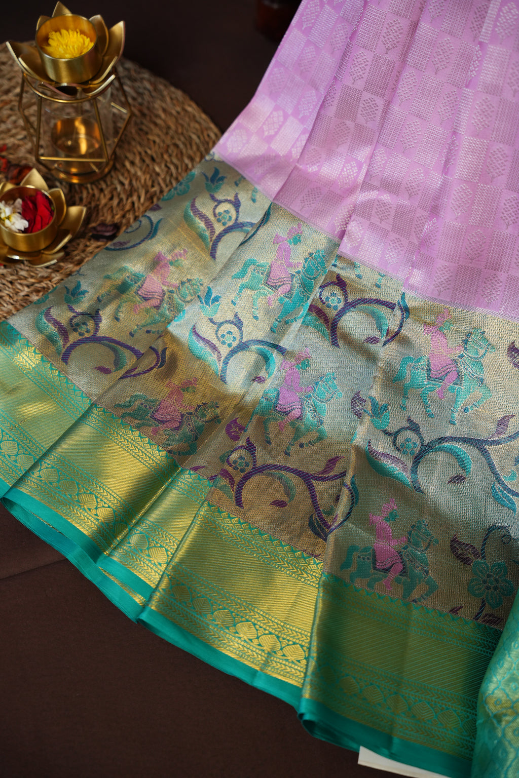Kanchi Pattu Saree Bridal Collection Pink & Green | Ande Silks