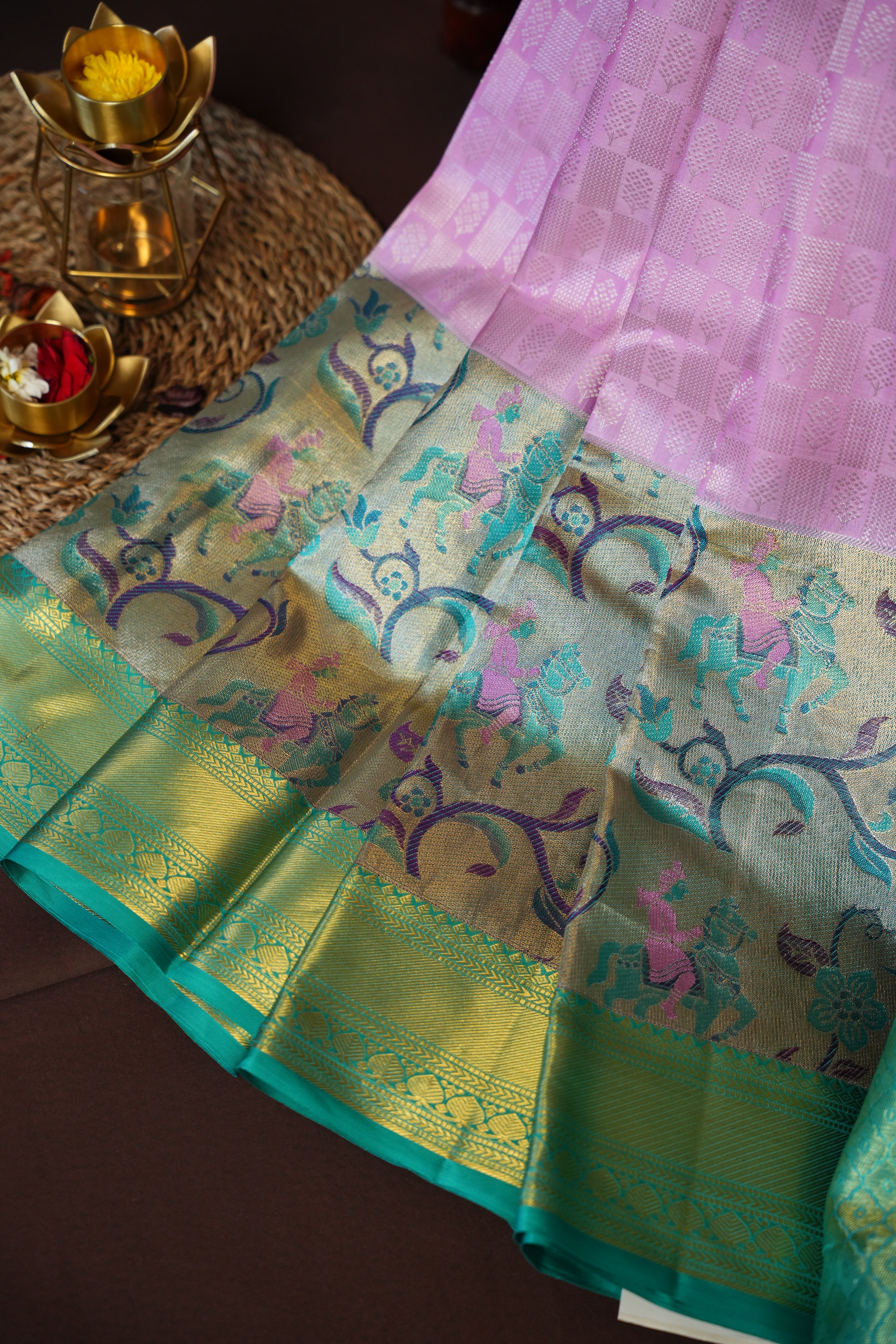 Kanchi Pattu Saree Bridal Collection Pink & Green | Ande Silks