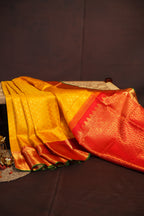 Kanchi Pattu Saree Bridal Collection Yellow Red Zari | Ande Silks